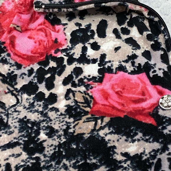 Petite Medium Ladies Warmup Velour Jacket Pink Roses Zipper Pockets Activology - Picture 2 of 10